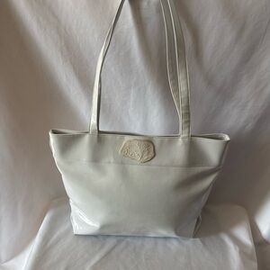 Vintage Carlos Falchi White Patent Leather Tote Bag 16x11.5x4.5”Gorgeous!